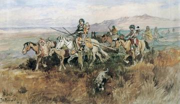 Indian Woman Moving Camp with Travois Artwork by Charles Marion Russell