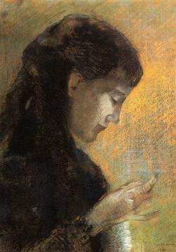 Portrait of Madame Redon Embroidering Artwork by Odilon Redon