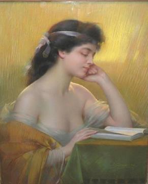 Portrait Of An Elegant Lady Reading Artwork by Delphin Enjolras