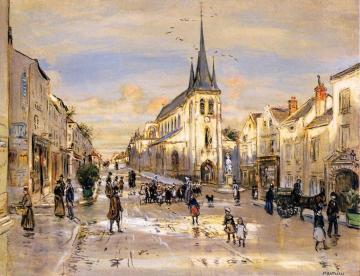 The Place Saint-Jean in Nemours Artwork by Jean-François Raffaëlli
