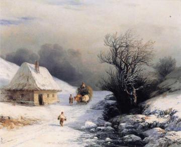Little Russian Ox Cart In Winter Artwork by Ivan Constantinovich Aivazovsky