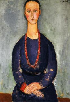 Woman in a Red Necklace Artwork by Amedeo Modigliani
