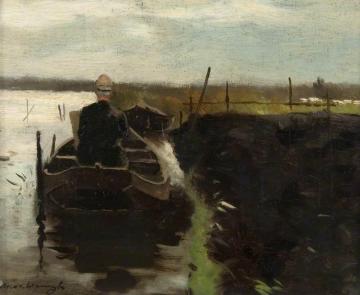 An Artist Sketching From A Boat Artwork by Johan Hendrik Weissenbruch