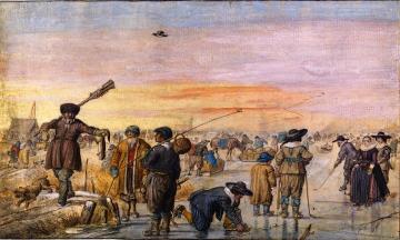 Ice Scene with a Hunter Showing an Otter Artwork by Hendrick Avercamp