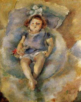 Little Girl with a White Ribbon Artwork by Jules Pascin