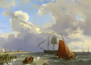 Shipping In A Choppy Estuarry Artwork by Hermanus Koekkoek The Elder