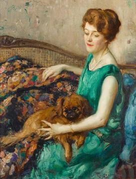 Lady with a Dog Artwork by Fernand Toussaint
