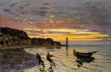Hauling a Boat Ashore, Honfleur Artwork by Claude Oscar Monet