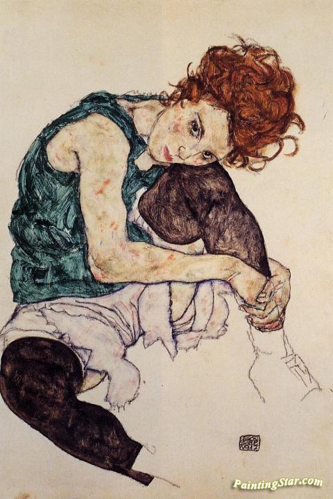 Seated Woman With Bent Knee Artwork by Egon Schiele