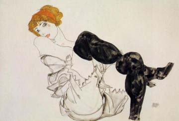 Woman in Black Stockings Artwork by Egon Schiele