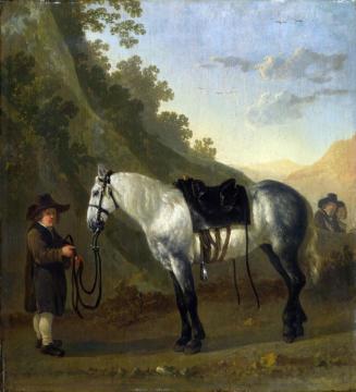 A Boy holding a Grey Horse Artwork by Abraham van Calraet