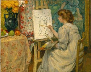 Girl Painting at an Easel Artwork by Georges D'espagnat