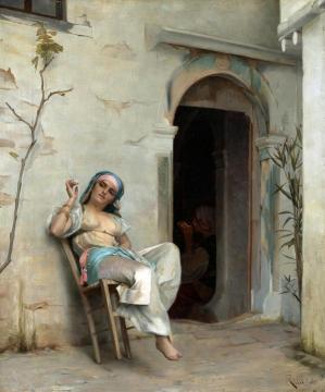 Turkish Woman Smoking Artwork by Theodoros Ralli
