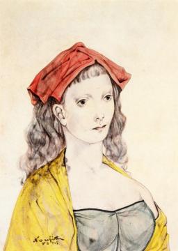 Young Woman with Cleavage Artwork by Tsuguharu Foujita