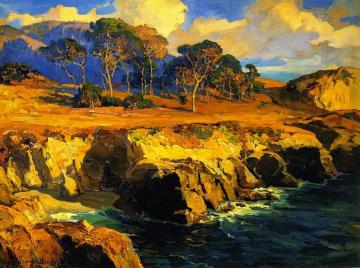 Gold-Rimmed Rocks and Sea Artwork by Franz Bischoff