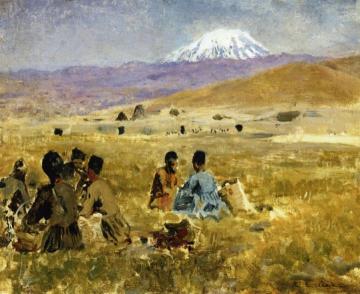 Persians Lunching on the Grass, Mt. Ararat in the Distance Artwork by Edwin Lord Weeks