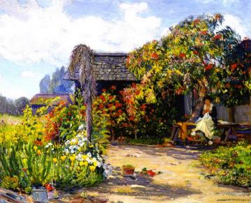 Woman Seated In The Garden Sewing Artwork by Joseph Kleitsch