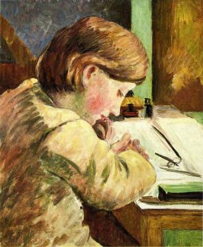 Paul Writing Artwork by Camille Pissarro