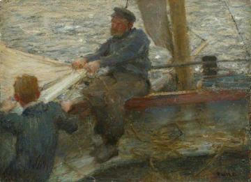 Reefing the Mainsail (sketch) Artwork by Henry Scott Tuke