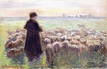 A Shepherd and His Flock of Sheep Artwork by Camille Pissarro