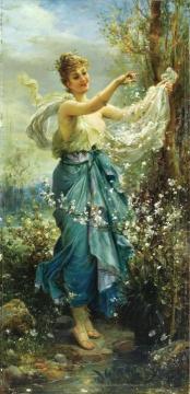 Girl with Flowers Artwork by Hans Zatzka