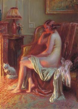 Nude At The Fireplace Artwork by Delphin Enjolras