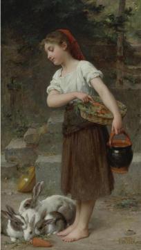 Feeding The Rabbits Artwork by Emile Munier