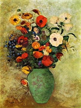 Bouquet of Flowers in a Green Vase Artwork by Odilon Redon