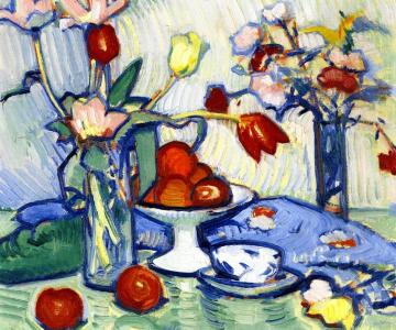 Tulips And Fruit Artwork by Samuel John Peploe