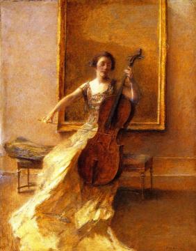 Lady with a Cello Artwork by Thomas Wilmer Dewing
