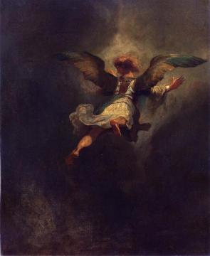 The Archangel Raphael Leaving Tobias' Family (after Rembrandt) Artwork by Odilon Redon