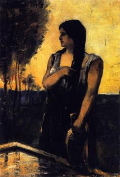 Rebecca At The Fountain Artwork by Lesser Ury