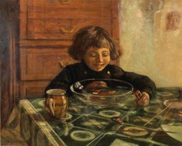 A Child Sitting A Table Artwork by Nikolai Petrovich Bogdanov-belsky