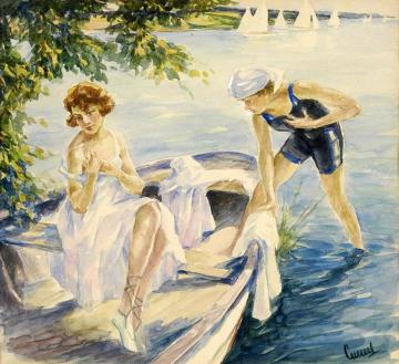 Two Bathers On The Lake Artwork by Edward Cucuel
