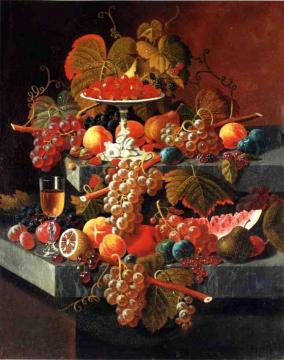 Fruit Composition with Tazza of Strawberries Artwork by Severin Roesen
