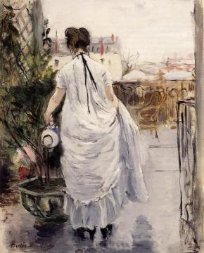 Young Woman Watering a Shrub Artwork by Berthe Morisot