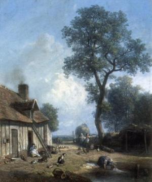 Figures In A Farmyard Artwork by Constant Troyon