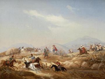 Arab Raiding Party Attacking A Convoy Artwork by Niels Simonsen