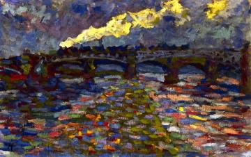 River Landscape with Bridge and Train Artwork by Karl Schmidt Rottluff
