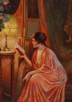 Lady Reading By Lamplight Artwork by Delphin Enjolras