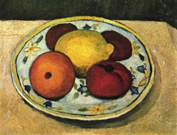 Still Life With Leaf Plant, Lemon And Orange Artwork by Paula Modersohn-Becker