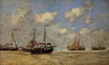 Scheveningen, Boats Aground on the Shore Artwork by Eugène-Louis Boudin
