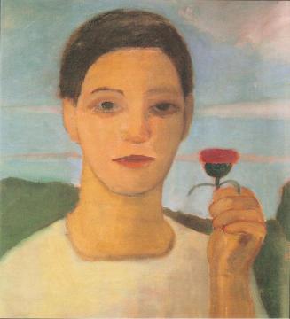 Portrait of sister Herma with artichoke flower in his raised hand Artwork by Paula Modersohn-Becker