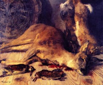 Still Life With Deer, Hare And Woodcock Artwork by Wilhelm Trübner