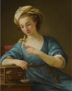 A Young Woman, Dressed A La Grecque, Holding A Canary On Her Outstretched Finger Artwork by Joseph Marie Vien