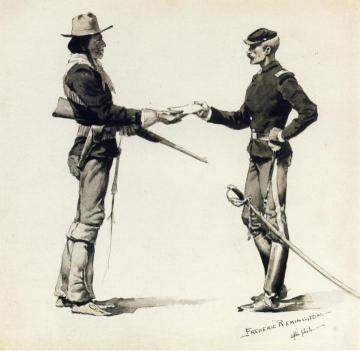 The Dispatch Bearer Troop B, United States Scouts Artwork by Frederic Remington