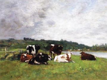 Cows at Pasture Artwork by Eugène-Louis Boudin