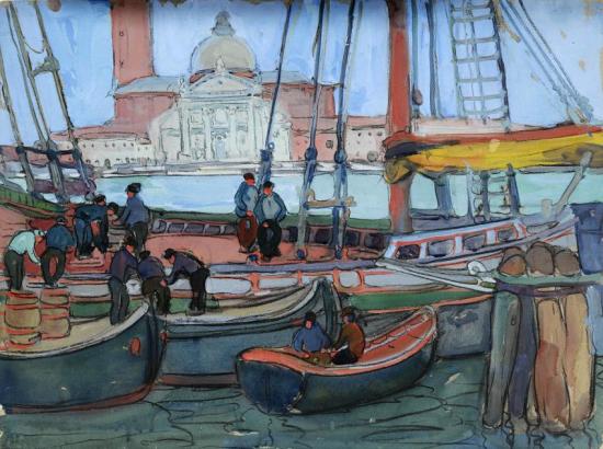 Boats, Unloading By A Dock, Venice Artwork by Jane Peterson