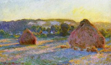 Grainstacks at the End of Summer, Evening Effect Artwork by Claude Oscar Monet