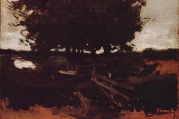Group of trees with gate Artwork by Carl Eduard Schuch